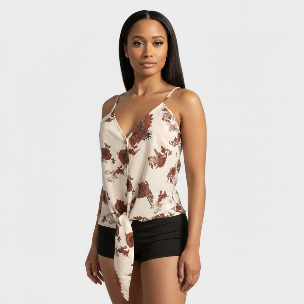 Floral Women Tank Top with Tie